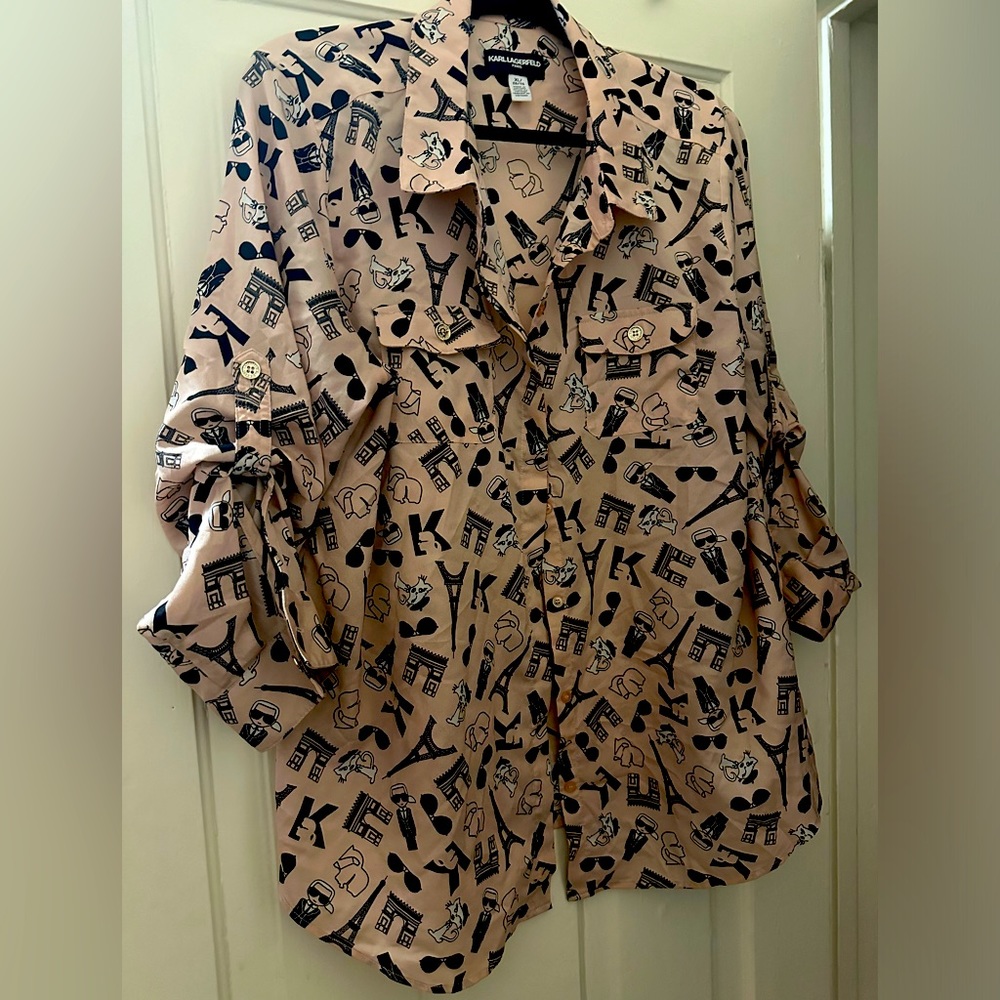 Karl Lagerfeld. Pink button up blouse. XL in size.